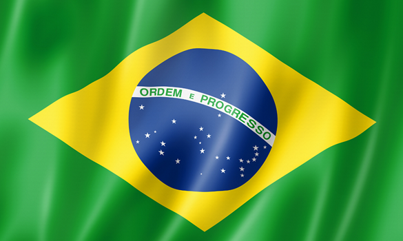 National flag of Brazil - green background with yellow diamond and blue sphere with stars